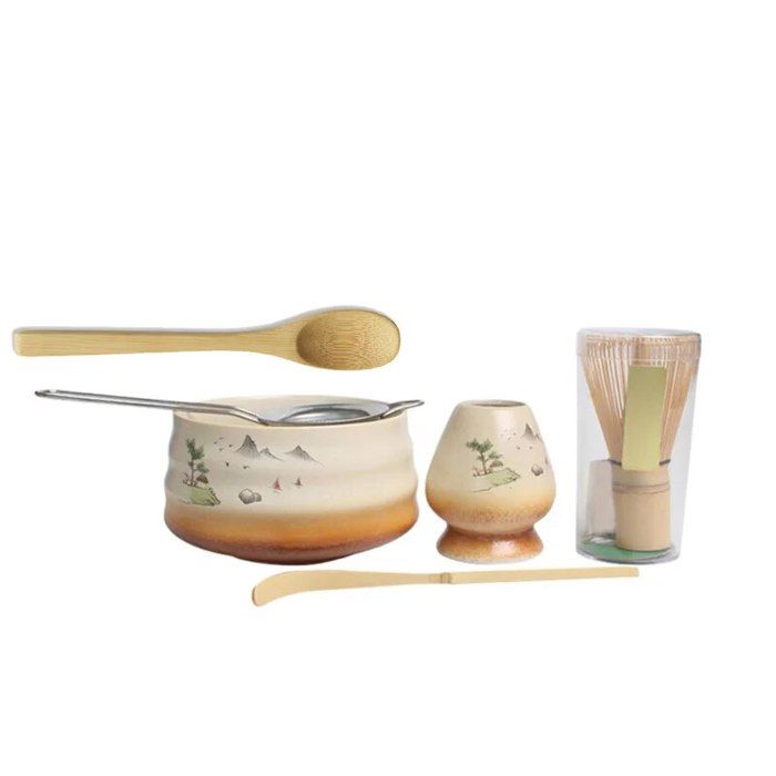 Service à Thé Matcha 5 Pièces - Set Cérémonie Matcha Traditionnel - Fouet, Chawan, Cuillère Bambou - Blanc