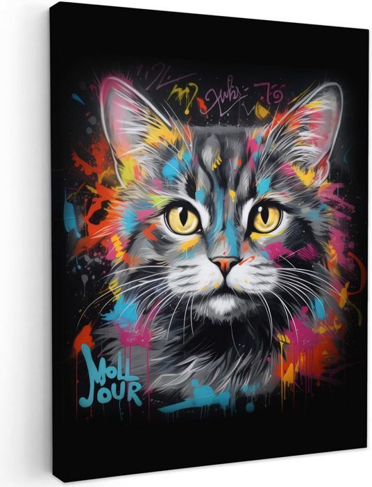 Tableau Toile Déco Chat - 50x70 Cm - Neuf Dans Son Emballage - Idée Cadeau Déco Murale Animalière