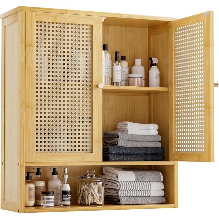 Armoire De Salle De Bain Murale – 2 Portes 3 étagères, Pharmacie