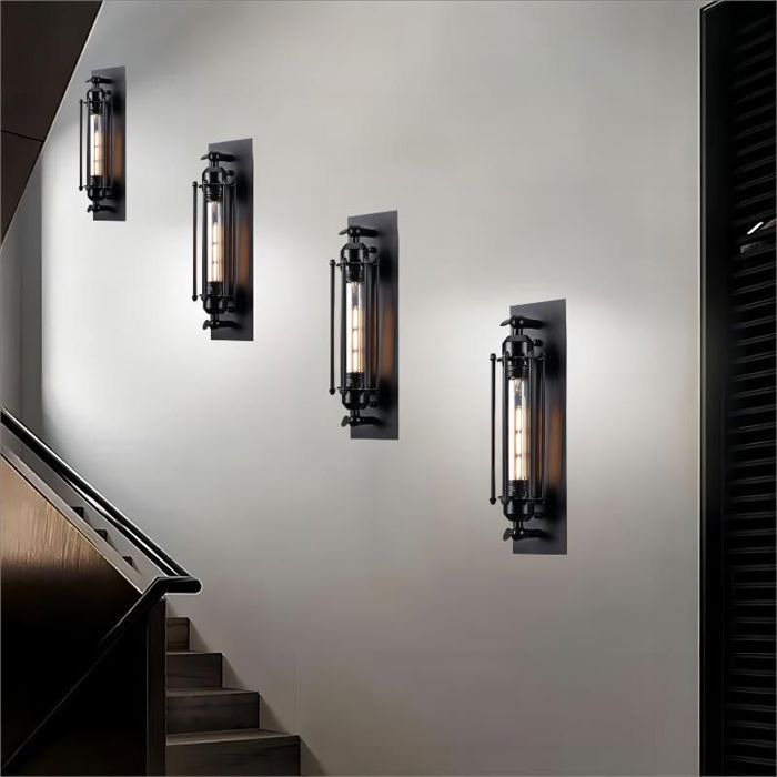 WOTTES 4pcs Applique Murale Vintage Exterieur Lampe Murale Industrielle Noir Applique murale Flute Rétro Pour Patio Jardin Balcon
