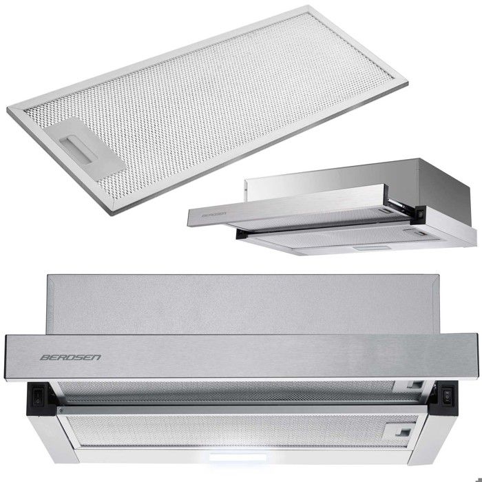 Hotte télescopique encastrable - JANSHOP - Berdsen BT-229 - INOX - Gris - 2 modes: extraction et absorption