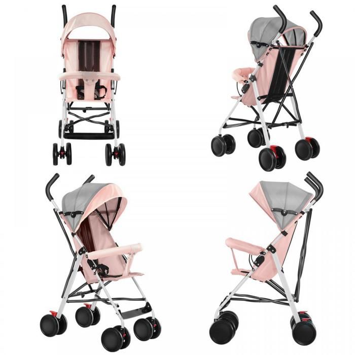 Comparer les prix de XJING-Poussette pliable avec canopée pour sasseoir-Très grand toit solaire - Convient aux enfants de 0 à 4 ans-Rose