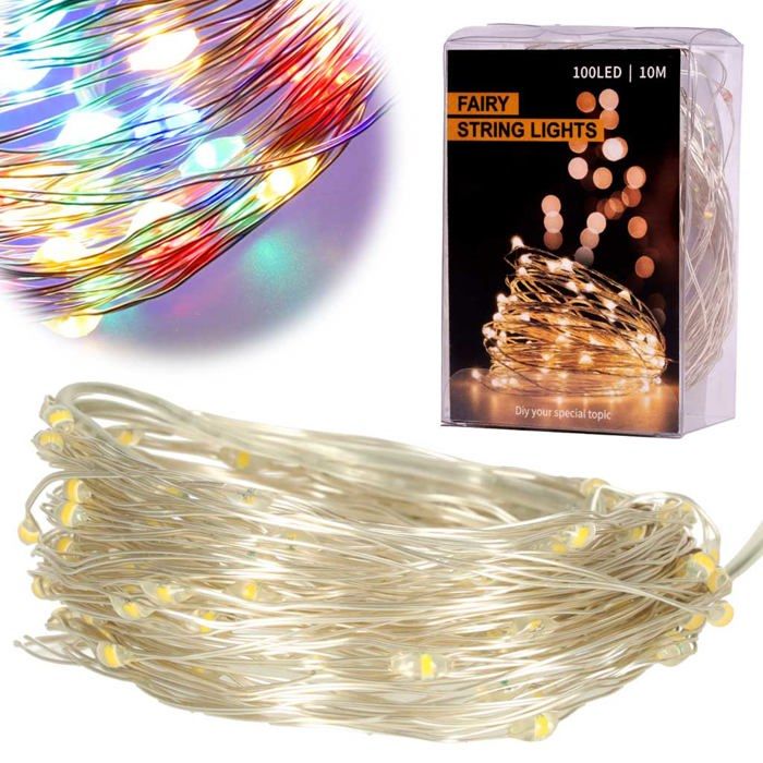 Guirlande lumineuse LED décorative pour sapin de Noël 10 m 100 LED multicolores