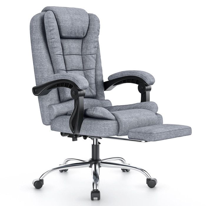 Chaise de bureau avec avec repose-pieds BIGZZIA Fauteuil avec Large Assise rembourrée Hauteur Réglable 10 cm Gris