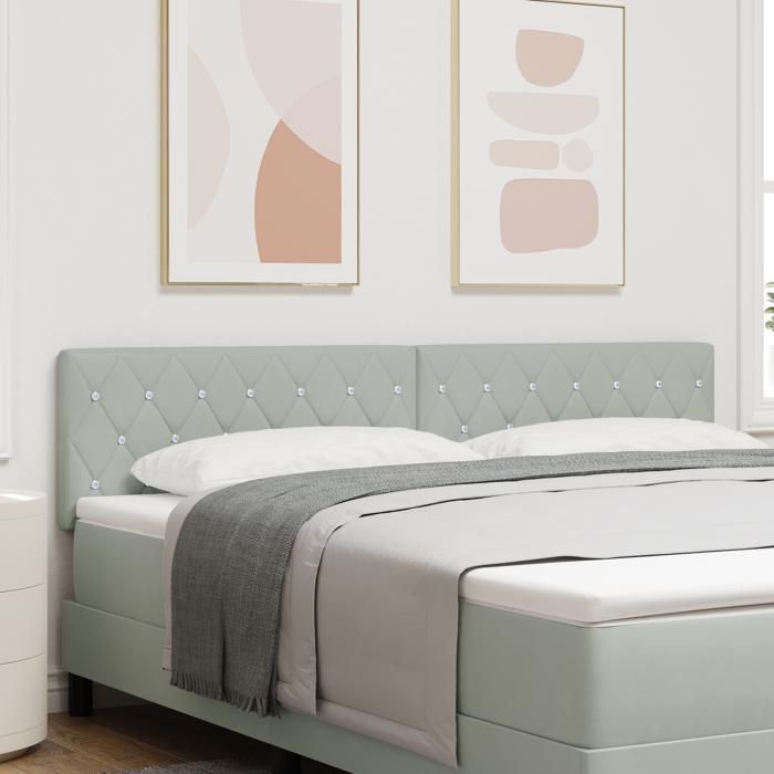 Moderne Tête de lit Chambre/Meuble de tête de lit - avec boutons en cristal capitonnée gris clair 180 cm velours @FR(477388)
