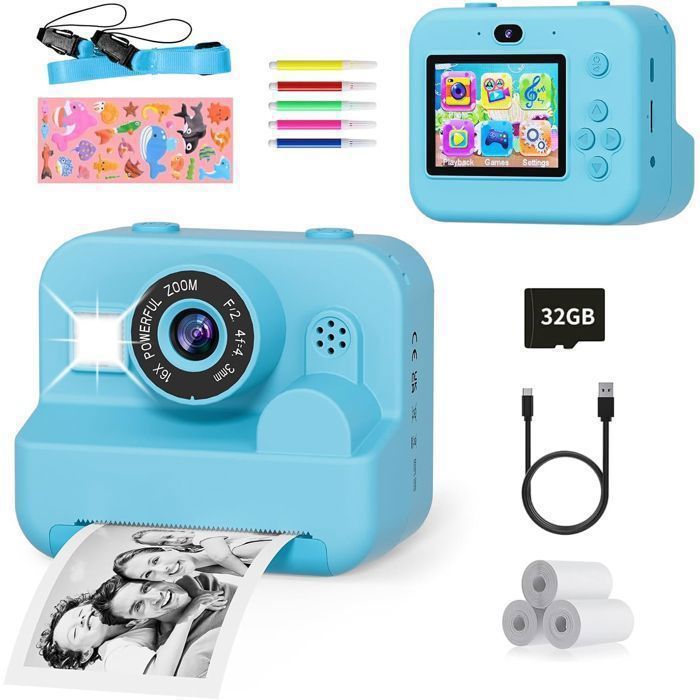 TIATUA Appareil photo instantané pour enfant 48 MP 3,0 avec carte 32 G et 3 rouleaux de papier d'impression, cadeaux pour garçons et filles de 3 à 12 ans (violet TIATUA Appareil photo instantané pour enfant 48 MP 3,0 avec carte 32 G et 3 rouleaux de papier d'impression, cadeaux pour garçons et filles de 3 à 12 ans (violet