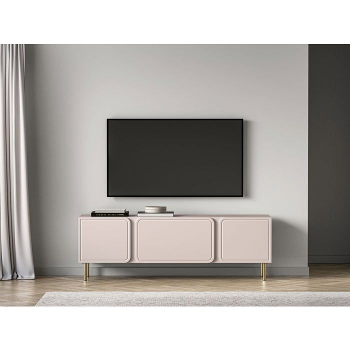 SELSEY Meuble TV 2 portes avec abattant - LOPPA - 160 cm - beige cachemire