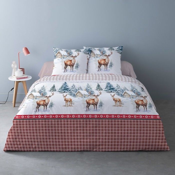 Housse de couette 240x220 + 2 taies flanelle 100% coton
