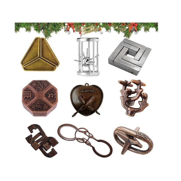DAJASD 9 Pièces Casse Tête Metallique, Jeux De Puzzle en Métal, Jeux Casse Tête Metal, Jeu d'esprit, Test de QI, Jeux De Qi, Jeux de Patience pour Enfants, Adultes