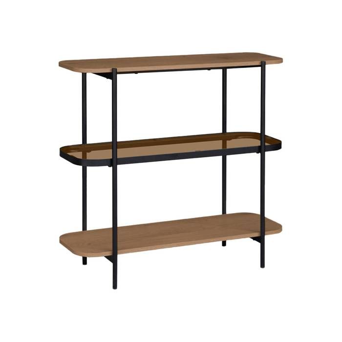 Etagère bibliothèque verre décor bois et métal 3 niveaux SMOOKY