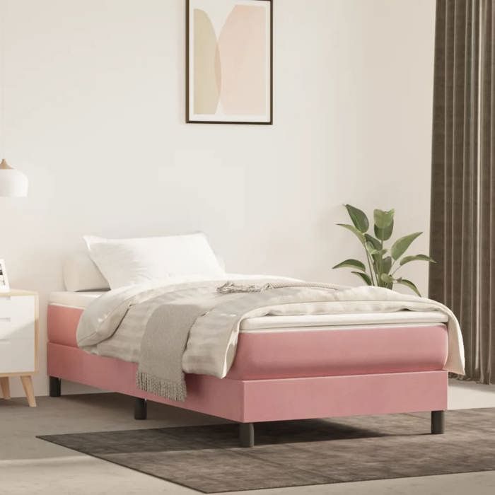 Cadre de lit à ressorts en velours - Happiness - 90x200 cm - Rose - Velours doux - Construction robuste Cadre de lit à ressorts en velours - Happiness - 90x200 cm - Rose - Velours doux - Construction robuste