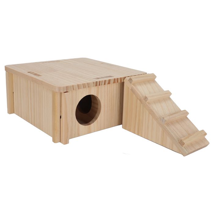 Cachette en bois pour hamster maison naturelle polyvalente haute densité avec échelle -SALALIS