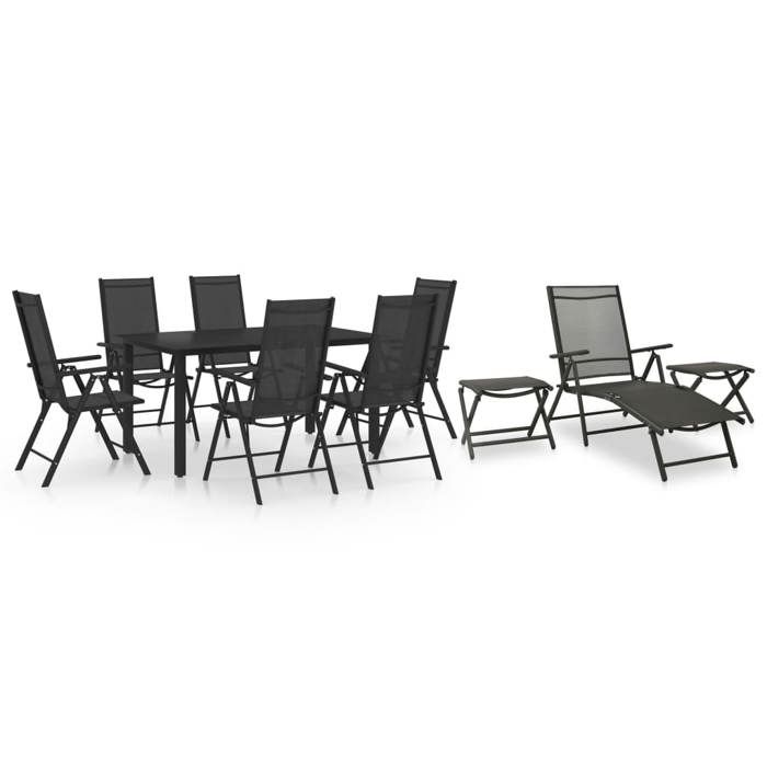 Ensemble à manger de jardin - vidaXL - 10 pièces - Noir et anthracite - Aluminium et textilène - Table 150x90x74 cm