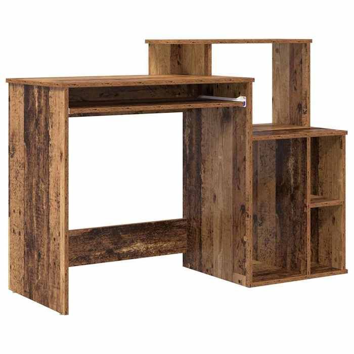 Bureau en bois dingénierie - CLARENCE - 120 5x44x88 5 cm - Bois ancien - Avec tiroir - 2 étagères intégrées - Durable