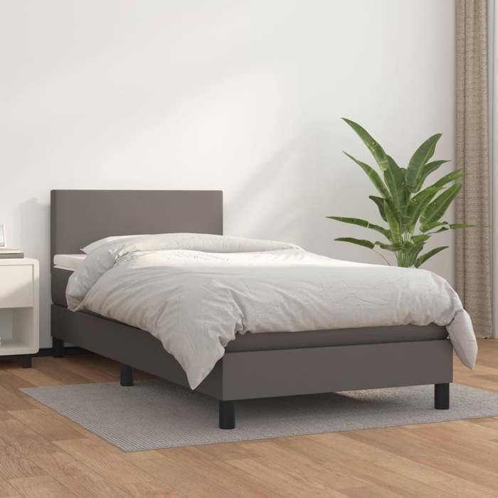 Lit à sommier avec matelas - vidaXL - Similicuir - Gris - 193x90x78/88 cm - Matelas à ressorts ensachés Lit à sommier avec matelas - vidaXL - Similicuir - Gris - 193x90x78/88 cm - Matelas à ressorts ensachés