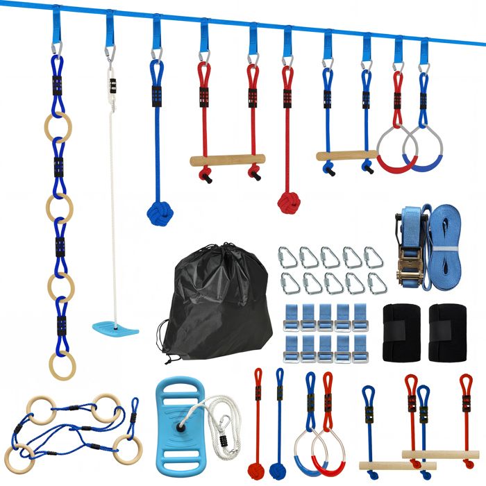 Parcours dobstacles Ninja pour enfants - AIYAPLAY - 10 M - kit de tyrolienne complet charge 100 kg - PP - multicolore
