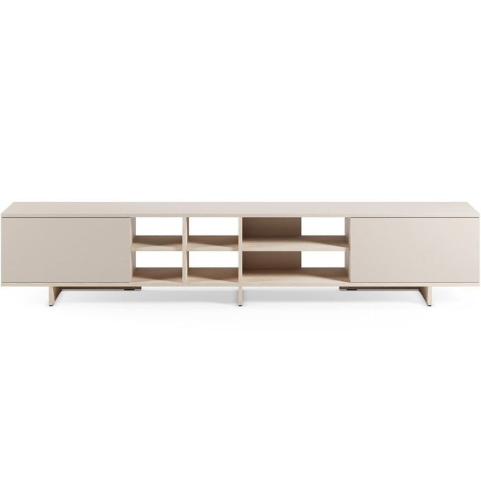 Meuble TV 2 portes beige et décor chêne clair 230 cm - Alicia Meuble TV 2 portes beige et décor chêne clair 230 cm - Alicia