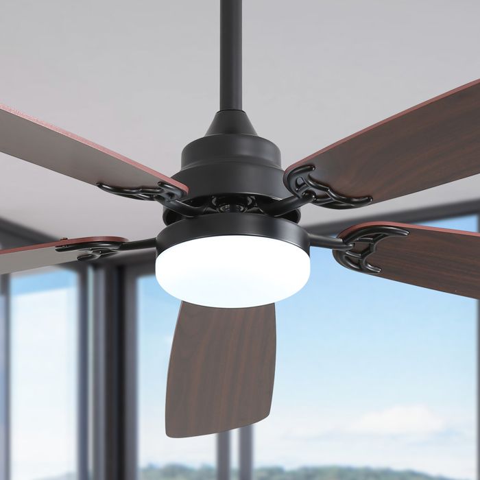 Feuille épaissie 52 ventilateur de plafond classique avec dimmable LED Light 6 vitesses vent 5 feuilles télécommande Moteur DC - L Montagne