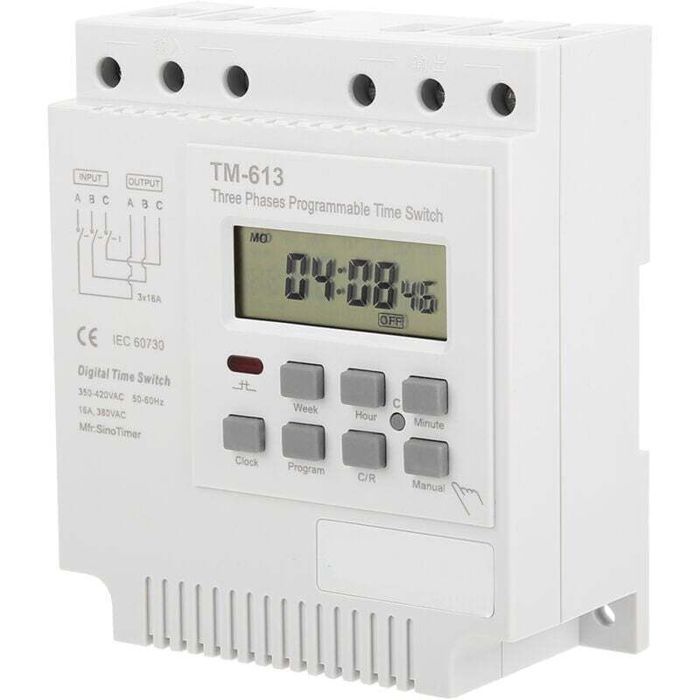 Commutateur minuterie triphasé - PZCC - TM-163 - Programmable hebdomadaire - 380V/16A - Puissance 4 kW