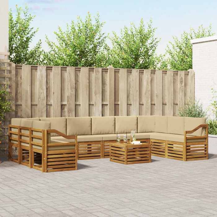 vidaXL Ensembles de canapés avec coussin 11 pcs Naturel et Beige Canapé Lounge mobilier extérieur moderne 3375618