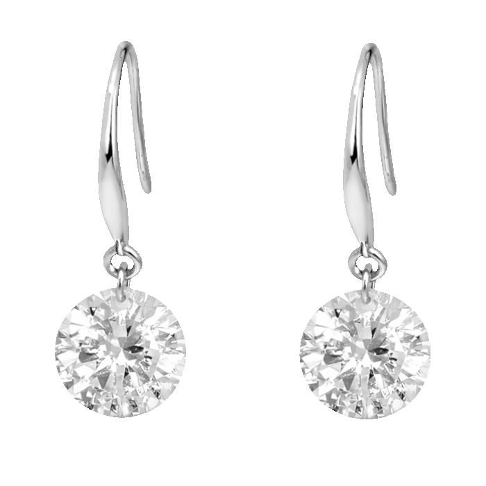 Boucles dOreilles Pendantes Femme Argent 925 Rhodié Crochets Solitaires 5mm Oxyde de Zirconium Bijou Poinçonné Cadeau Luxe