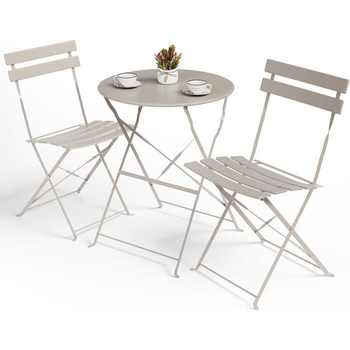 Set de Bistrot 3 Pièces Pliable Table de Jardin avec 2 Chaises Imperméabiliser Pliable Meuble de Balcon - Kaki