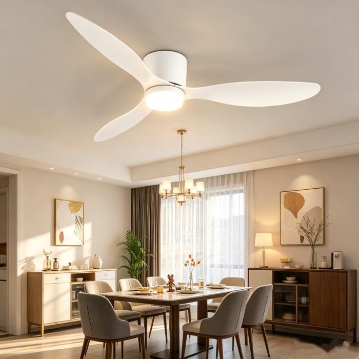 Ventilateur de plafond Ø105cm 45W + LED - 6 vitesses 3 couleurs dintensité Télécommande Minuterie Silencieux Marche arrière
