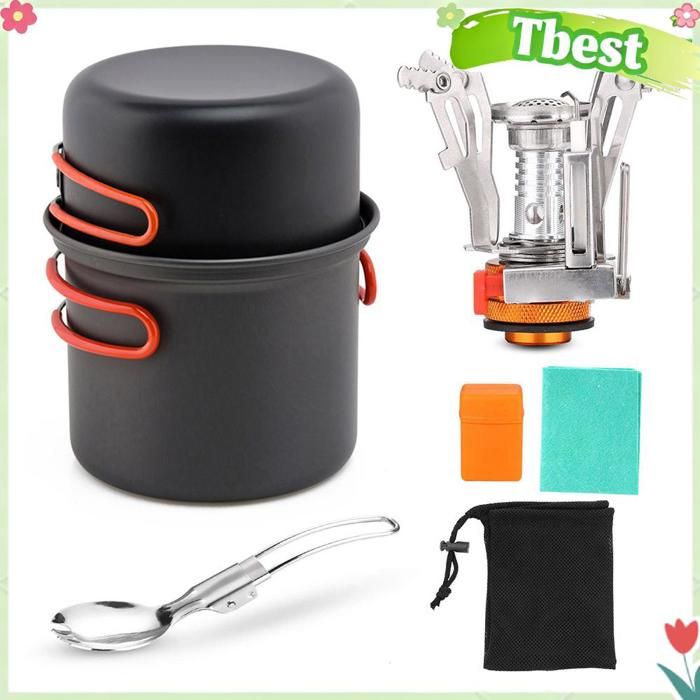 Tbest Ensemble de batterie de cuisine de camping Batterie de cuisine de Camping avec poêle de Camping fourchette sport camping