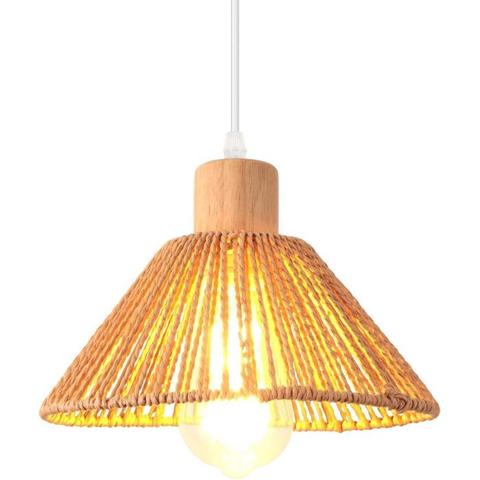 Suspension luminaire - SMOTOP - Rotin et bois - Ø22 cm - Nordique vintage - E27