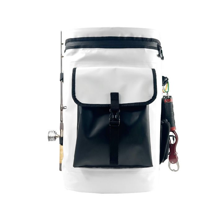 Blanc Sac à dos étanche PVC 30L grande capacité sac pêche multifonction glacière isotherme sac à cannes sac poisson vivier