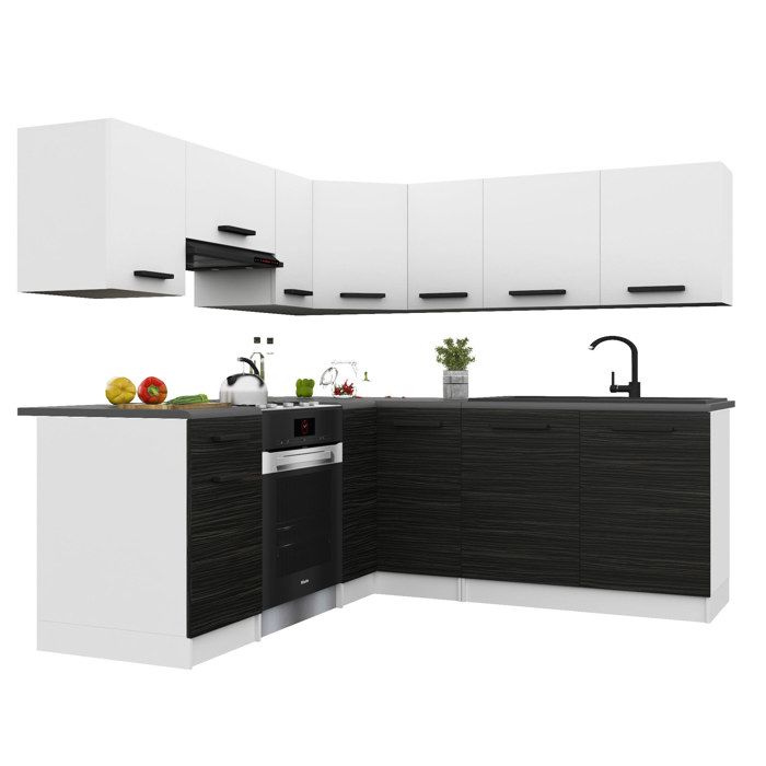 BELINI Cuisine Équipée Complète ITALIA 6 360 cm - Cuisine en L avec Meubles dAngle - Blanc Mat/Ébène