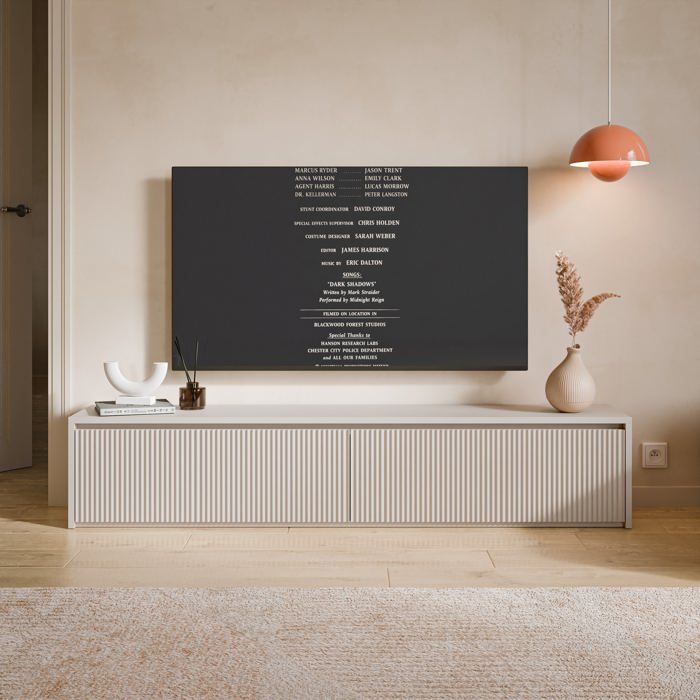 Meuble TV 2 portes – VEMMI – Gris cachemire – 180 cm