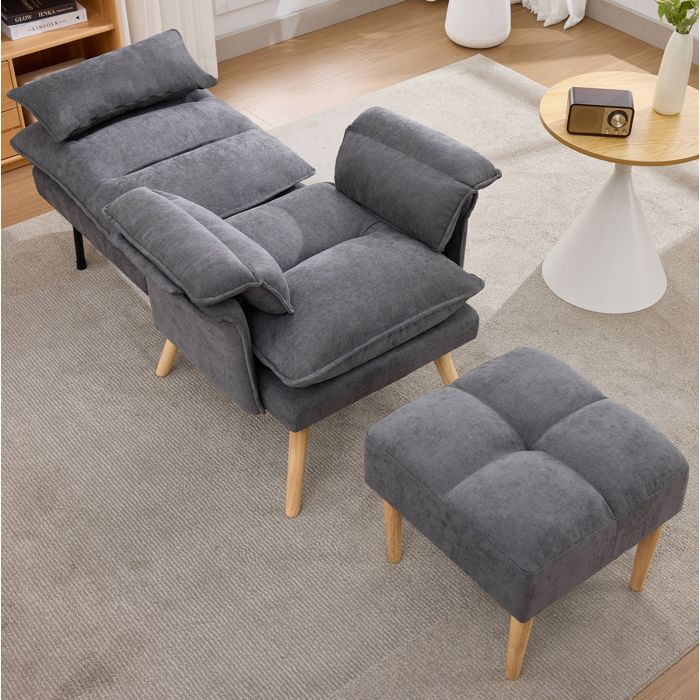 Fauteuil de relaxation avec repose-pieds EVRYAE dossier réglable 5 positions 85 x 785 x 112 cm gris