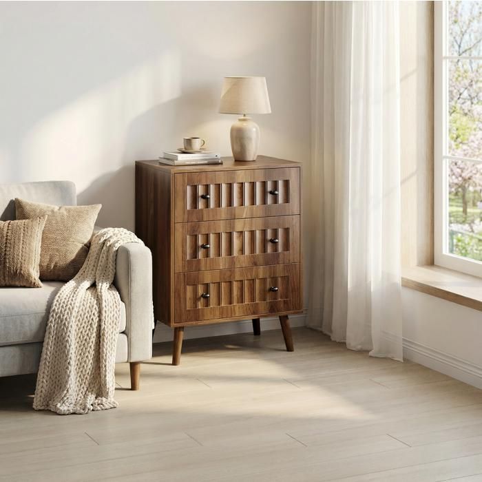 Commode 3 tiroirs EVRYAE 60 x 40 x 79 cm meuble de rangement contemporain en MDF noyer
