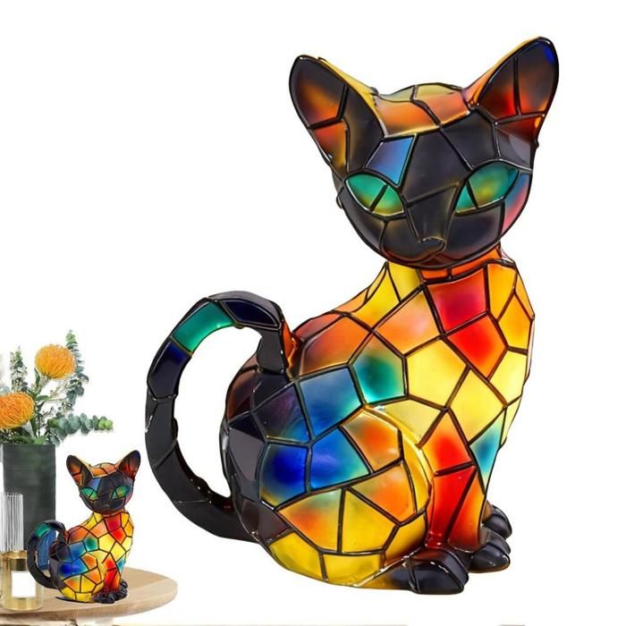 Lampe de table LED en forme de chat – Lampe USB en résine éclairage coloré 17 × 19 5 × 13 cm décoration de chambre