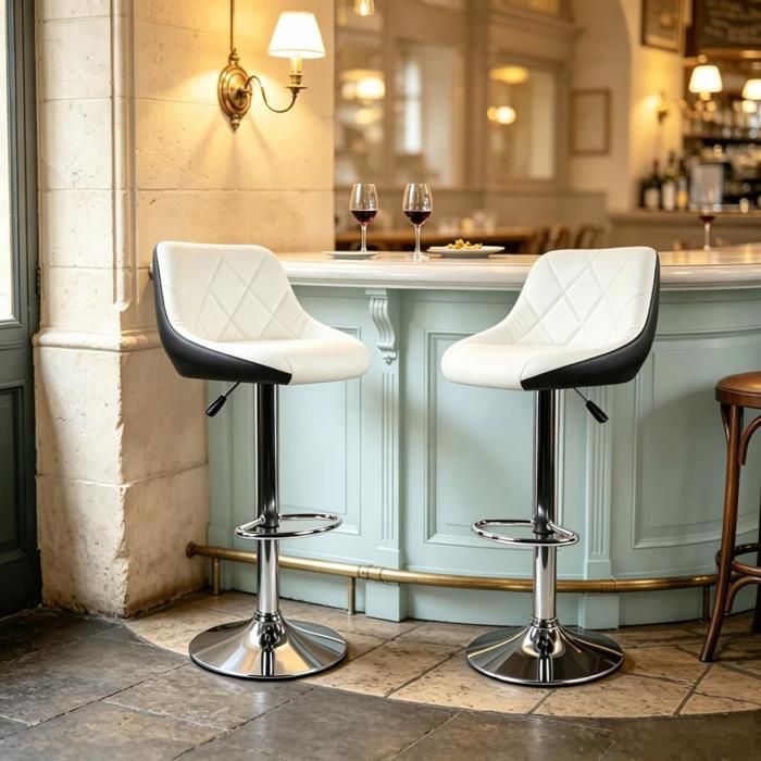 PIPIPOXER Tabouret de barx2 en similicuir PU hauteur réglable siège 360°rotatif équipé dossier et repose-pied