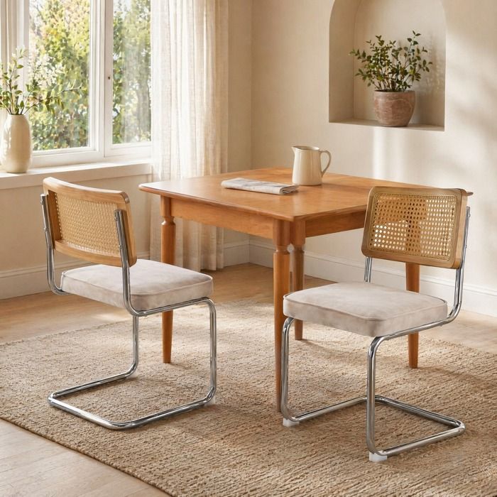 Chaises Salle A Manger Velours Beige Lot De 2 Siege Cantilever FloraGrace Pour Salle A Manger Effet Ressort Leger 47x59x81cm