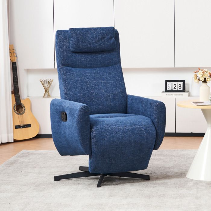 Fauteuil inclinable - Modèle 022 - Revêtement chenille bleu - Structure bois - Mousse haute densité
