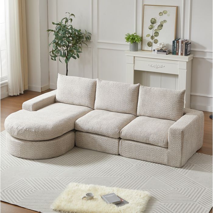 ULEVR Canapé d’angle modulable compressé en chenille beige méridienne réversible sans montage