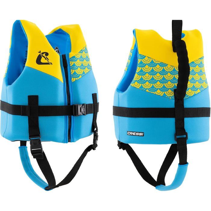 CRESSI Froggy Veste de Natation Enfant Néoprène Taille S 2-3 Ans 15-19 kg Azur Jaune avec Poignées de Sécurité