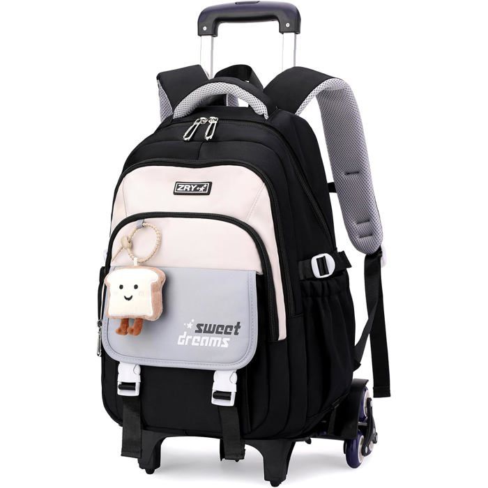 cartable à roulettes - Amythe - 36 L - 16 pouces - 6 roues silencieuses - Sac détachable du chariot - Hydrofuge