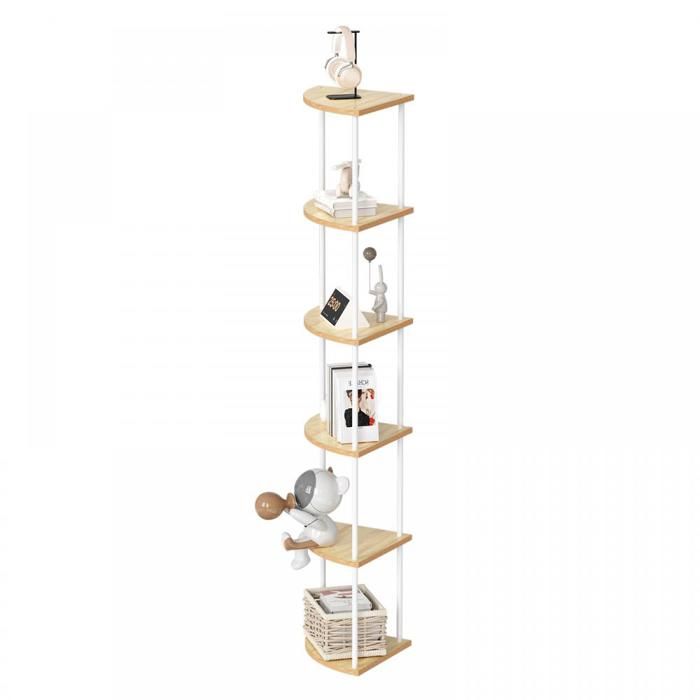 Bibliothèque dangle en bois à 6 étagères-QUIIENCLEE-Cadre métal-Capacité 120 kg-Teinte érable blanc-Étagère de cuisine