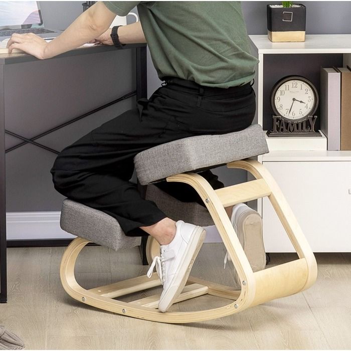 Kniestuhl ergonomique – tabouret de posture – bois – gris – 120 kg