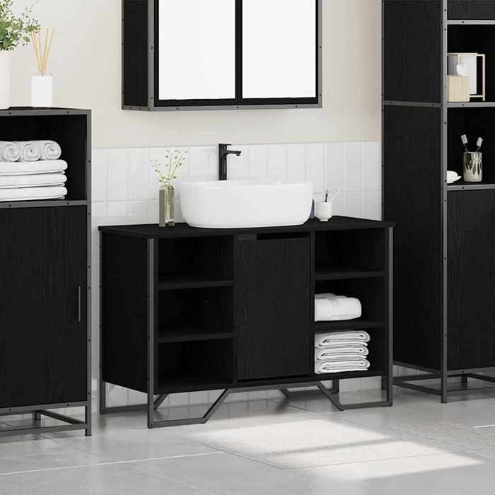 Meuble Rangement - HAOSHOP - Meuble de Lavabo de Salle de Bain Chêne noir 91 x 35 x 60 cm&01_39718