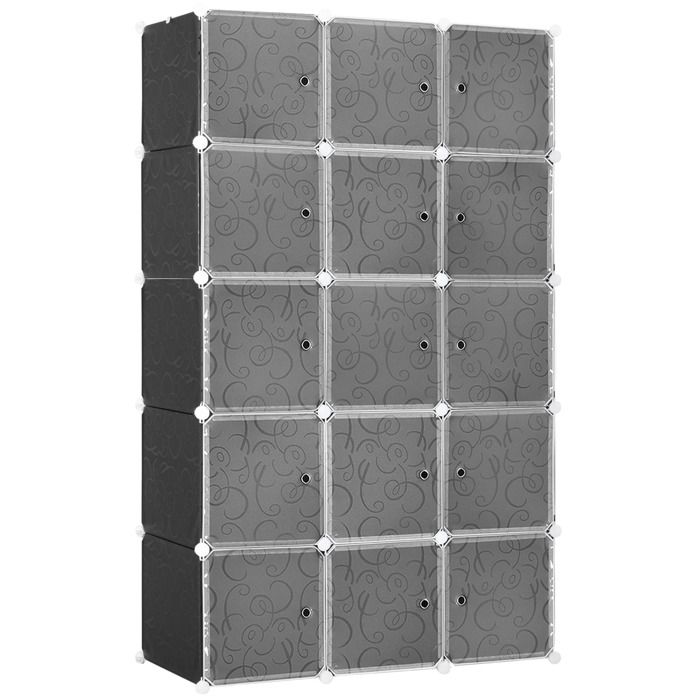 ELVORIN Armoire modulable 111 x 47 x 183 cm 11 cubes 2 tringles a vetements plastique et cadre metallique noir