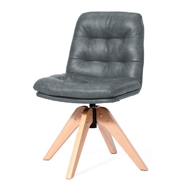 Chaise pivotante HomeMiYN en similicuir assise rembourrée dossier matelassé pieds en bois massif gris