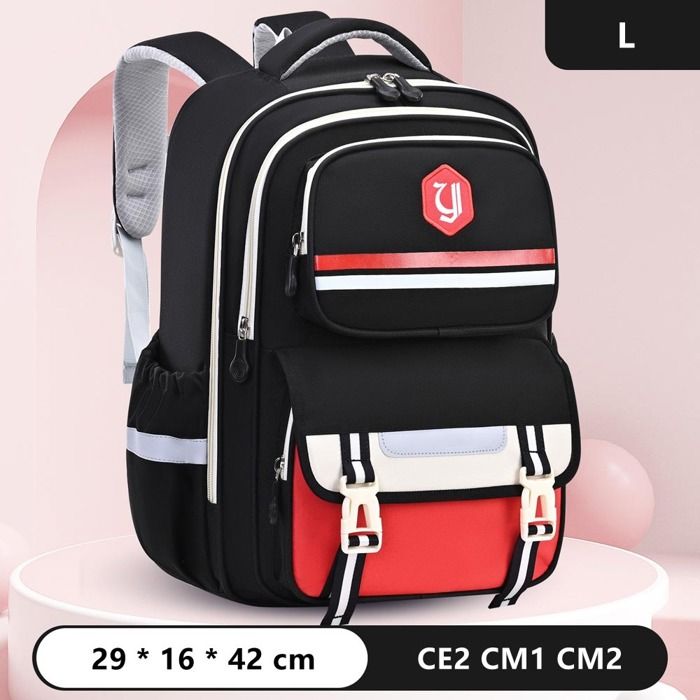 Cartable Garçon Fille Primaire Sac à Dos Scolaire Tissu Oxford Imperméable CE2 CM1 CM2 Pour Enfants 8 à 12 Ans - L - Noir/Rouge