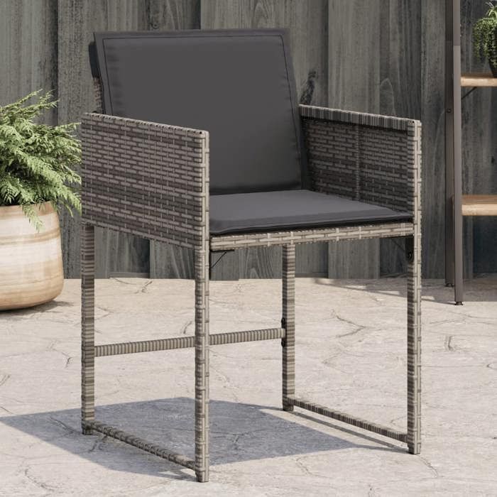 Gris Chaises de jardin avec coussins lot de 4 gris résine tressée - Siège de balcon LV65491