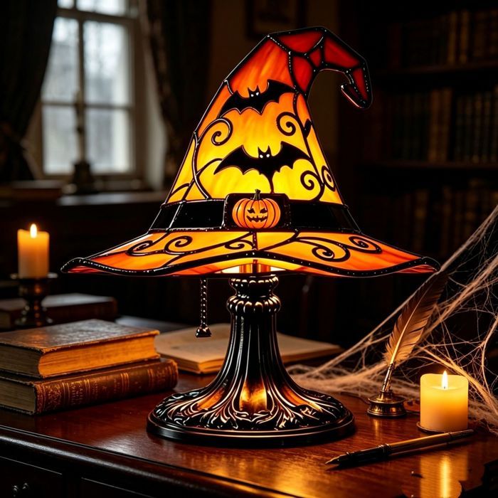 Lampe chapeau sorcière Halloween résine - Veilleuse décorative - Ornement de table - Maison - Original
