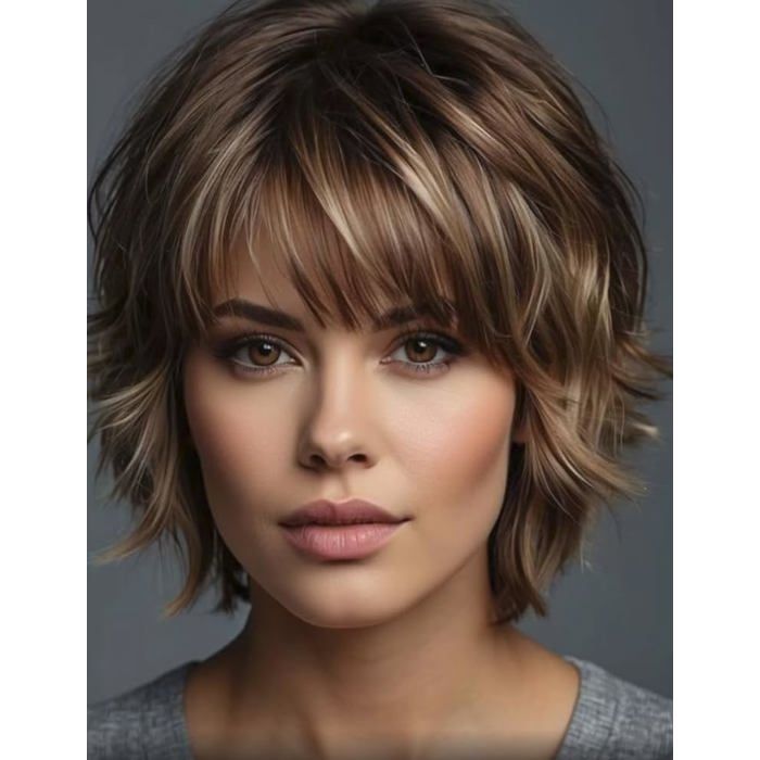 Femmes Court Marron Couché Bob Perruque Naturel Cosplay Costume Perruque De Cheveux Synthétique Pour Fête DHalloween[BI45]